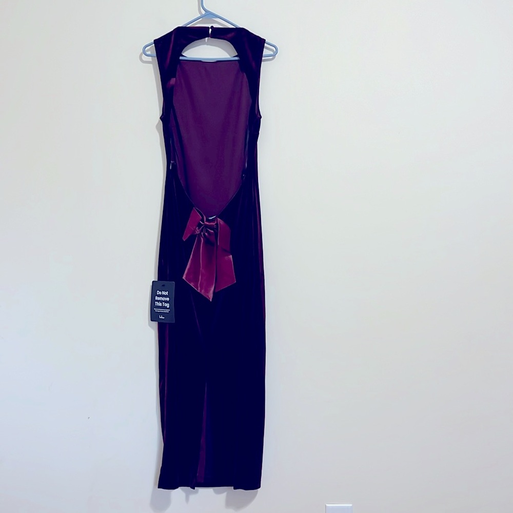 Lulus Florentina burgundy velvet backless bow midi dress women size L new - Picture 6 of 14